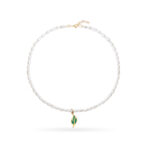 گردنبند طلا و مروارید تک برگ میناکاری - Image 2