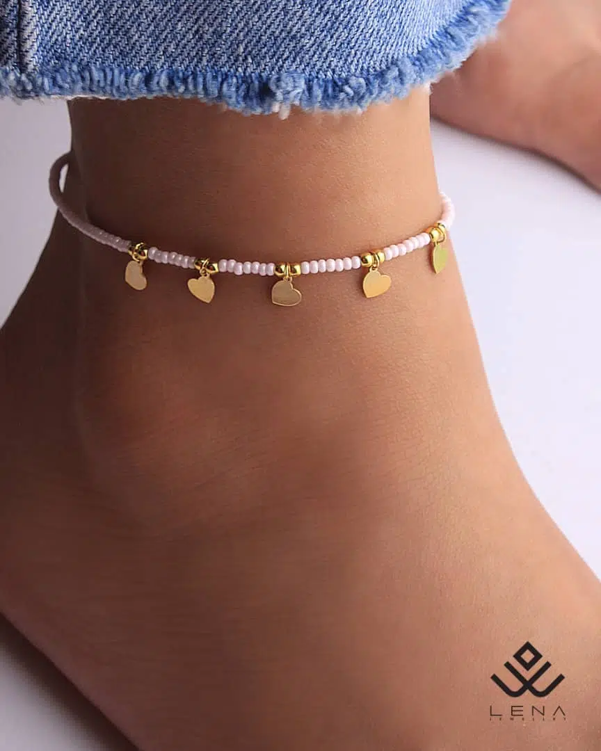 پابند طلا منجوقی با پلاک قلب - Image 2