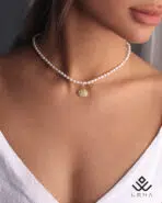 گردنبند طلا و مروارید صدف نگین دار - Image 2