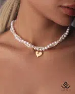 گردنبند طلا و مروارید مارپیچ با قلب - Image 2