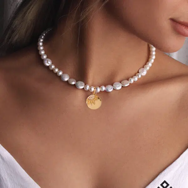 گردنبند طلا و مروارید آفتابگردان