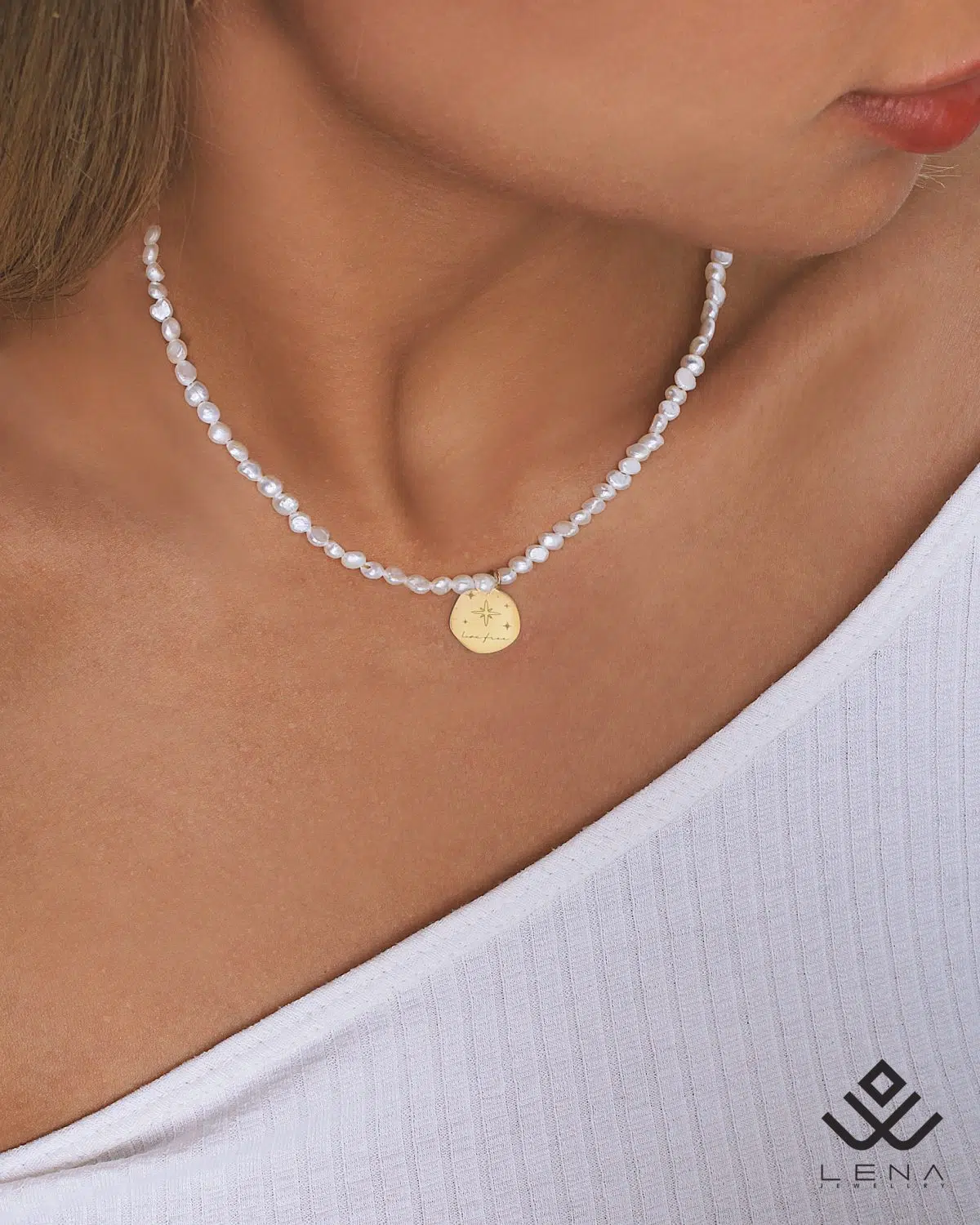 گردنبند طلا و مروارید سکه ای با طرح ستاره - Image 2