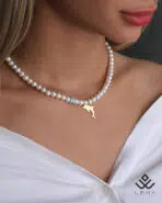 گردنبند طلا و مروارید دلفین - Image 2
