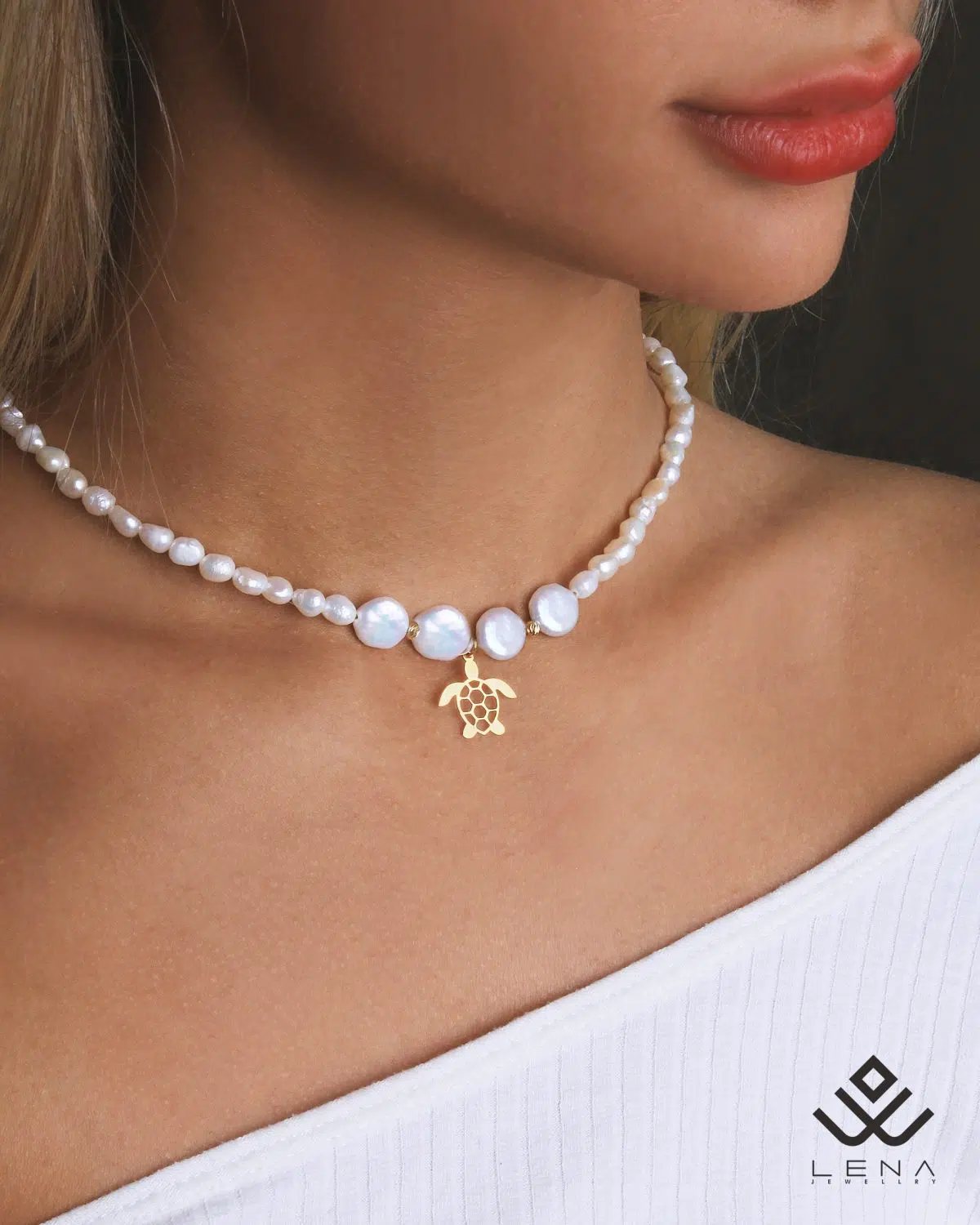 گردنبند طلا و مروارید لاکپشت - Image 2