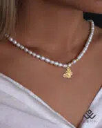 گردنبند طلا و مروارید پروانه - Image 2