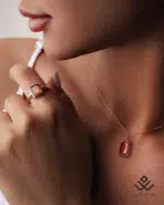انگشتر طلا سنگ مستطیلی کوچک قرمز - Image 7