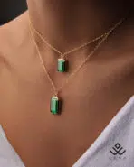 آویز طلا سنگ مستطیلی سبز بزرگ - Image 2