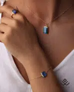 آویز طلا سنگ مستطیلی بزرگ آبی - Image 2