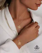 آویز طلا ونکلیف اسلیمی با مروارید - Image 2