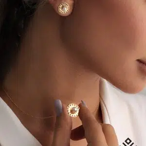گوشواره طلا میخی افتابگردان با مروارید - Image 2