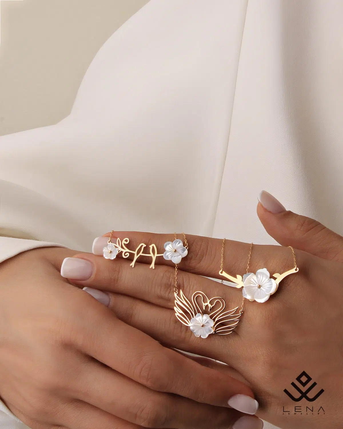 گردنبند طلا دو پرنده و گل صدفی - Image 4