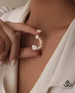 آویز طلا برگ با گل صدفی - Image 3