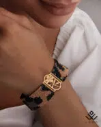دستبند طلا و میوکی پلنگی با پلاک گل ارکیده - Image 3