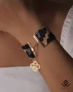 دستبند طلا و میوکی پلنگی با آویز ونکلیف اسلیمی - Image 2