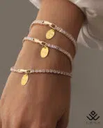 آویز طلا حک Golden girl با دستبند تنیسی - Image 3