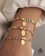 آویز طلا حک برگ با دستبند تنیسی - Image 6