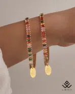آویز طلا حک برگ با دستبند تنیسی - Image 5