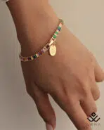 آویز طلا حک برگ با دستبند تنیسی - Image 3