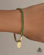 آویز طلا حک برگ با دستبند تنیسی - Image 2