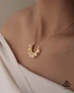 گردنبند طلا و میوکی نیم دایره سفید - Image 2