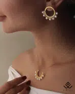 گردنبند طلا و میوکی نیم دایره سفید - Image 3