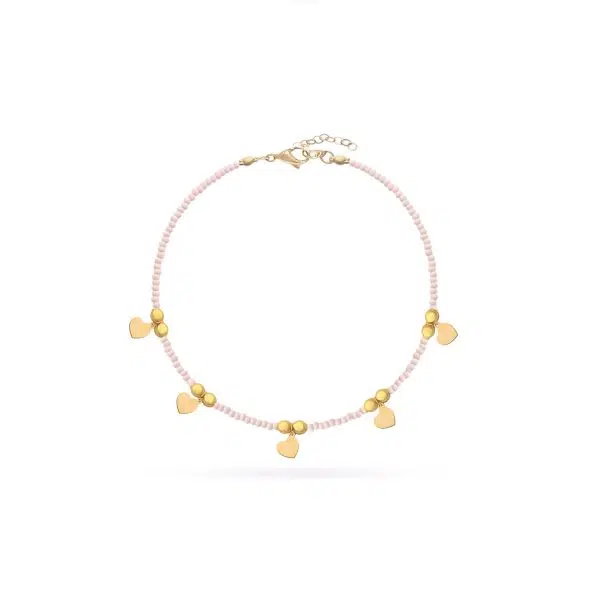 پابند طلا منجوقی با پلاک قلب