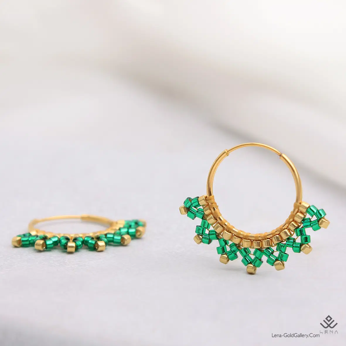 گوشواره طلا میوکی سبز کوچک - Image 2