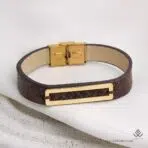 دستبند طلا و چرم مستطیل - Image 2