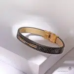 دستبند طلا و چرم هرمس