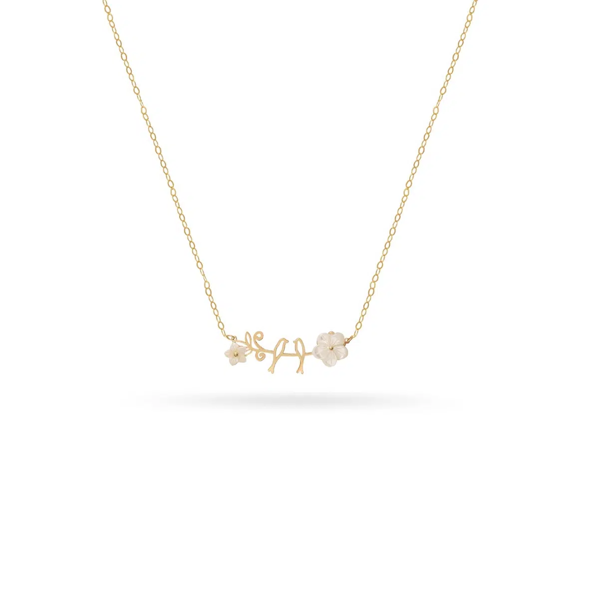 گردنبند طلا دو پرنده و گل صدفی - Image 1