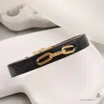 دستبند طلا و چرم هرمس - Image 2