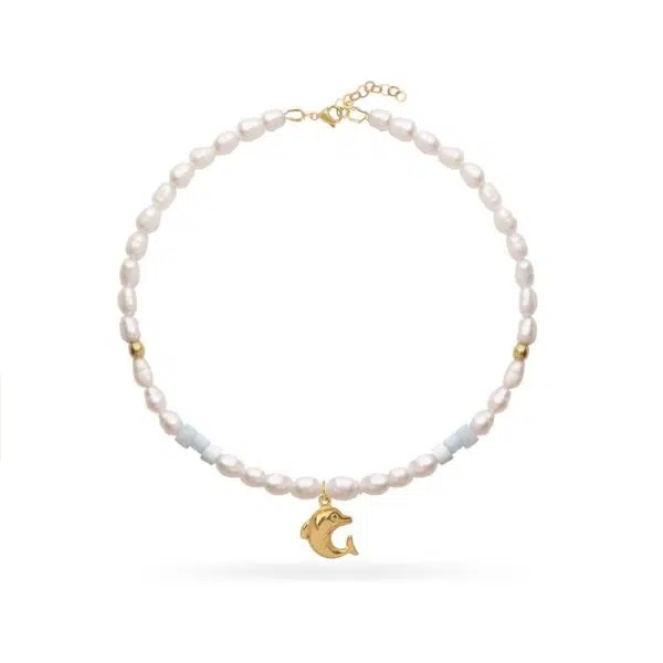 پابند طلا و مروارید دلفین