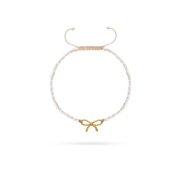 دستبند طلا و مورارید با پاپیون