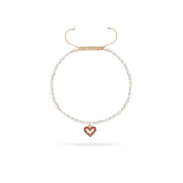 دستبند طلا و مروارید قلب نگیندار