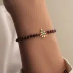 دستبند طلا سنگی با پلاک درخت کریسمس میناکاری