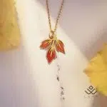 آویز طلا برگ پائیزی میناکاری