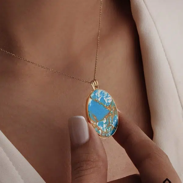 اویز طلا قاب سنگ فیروزه