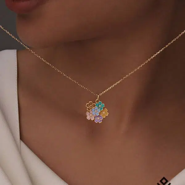 گردنبند طلا چند گل میناکاری