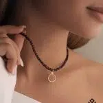 گردنبند طلا و سنگ انار میناکاری