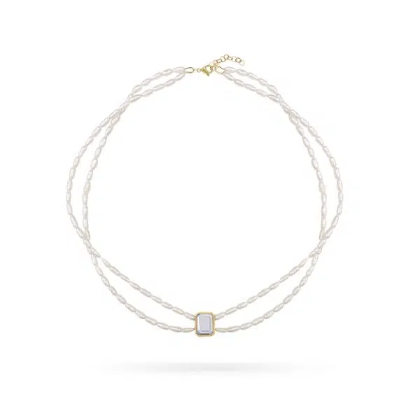 گردنبند مروارید با سنگ ابی کمرنگ