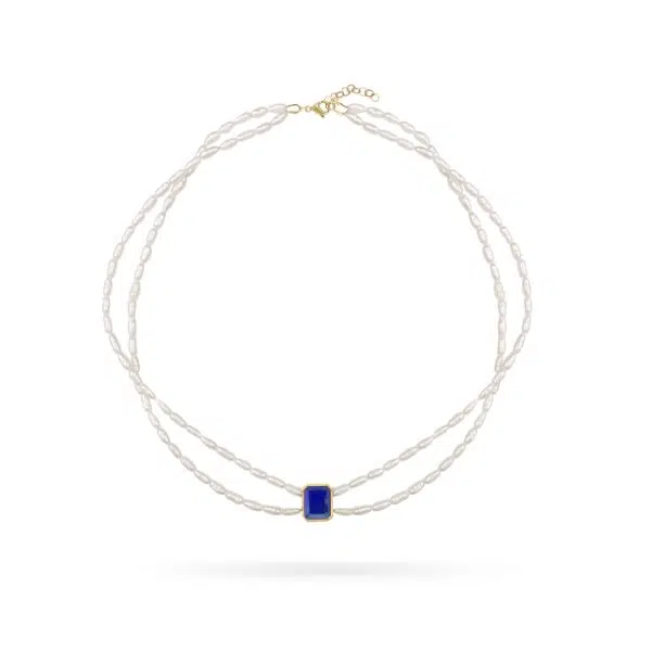 گردنبند مروارید با سنگ ابی