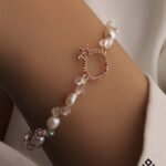 دستبند طلا و مروارید انار نگین دار