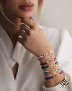 دستبند طلا بنددار با پلاک گربه دو رنگ - Image 2